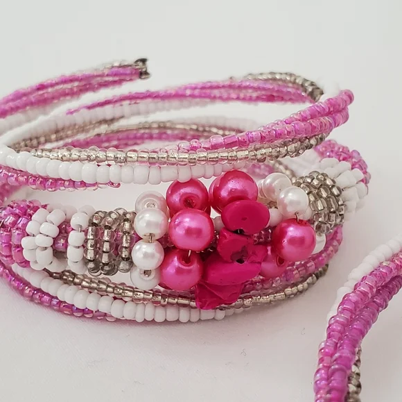 Pink Sea beads and pearl necklace set - Picture 2 of 5